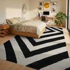 Bold Black White Diamond Zigzag Rug - Bedroom View