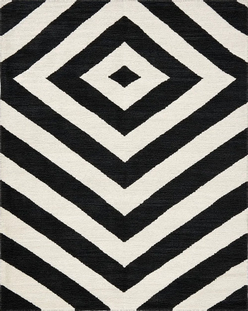 Bold Black White Diamond Zigzag Rug - Cutout View