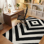 Bold Black White Diamond Zigzag Rug - Office View