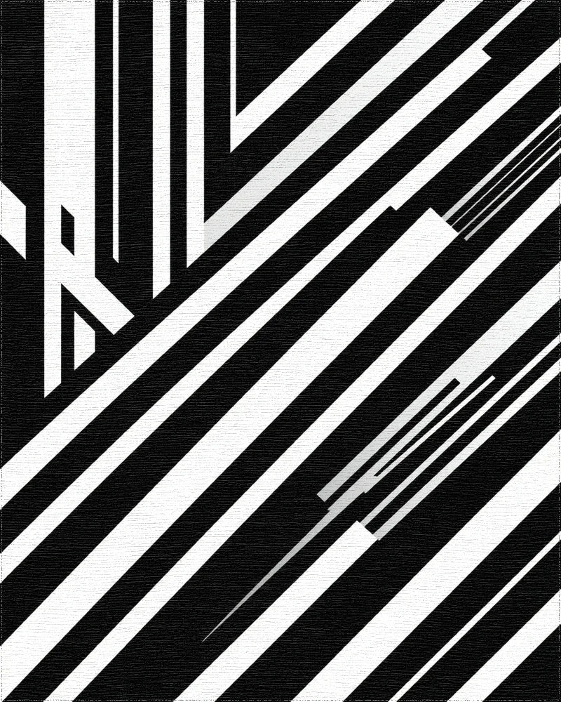 Bold Black White Geometric Stripes Rug - Cutout View