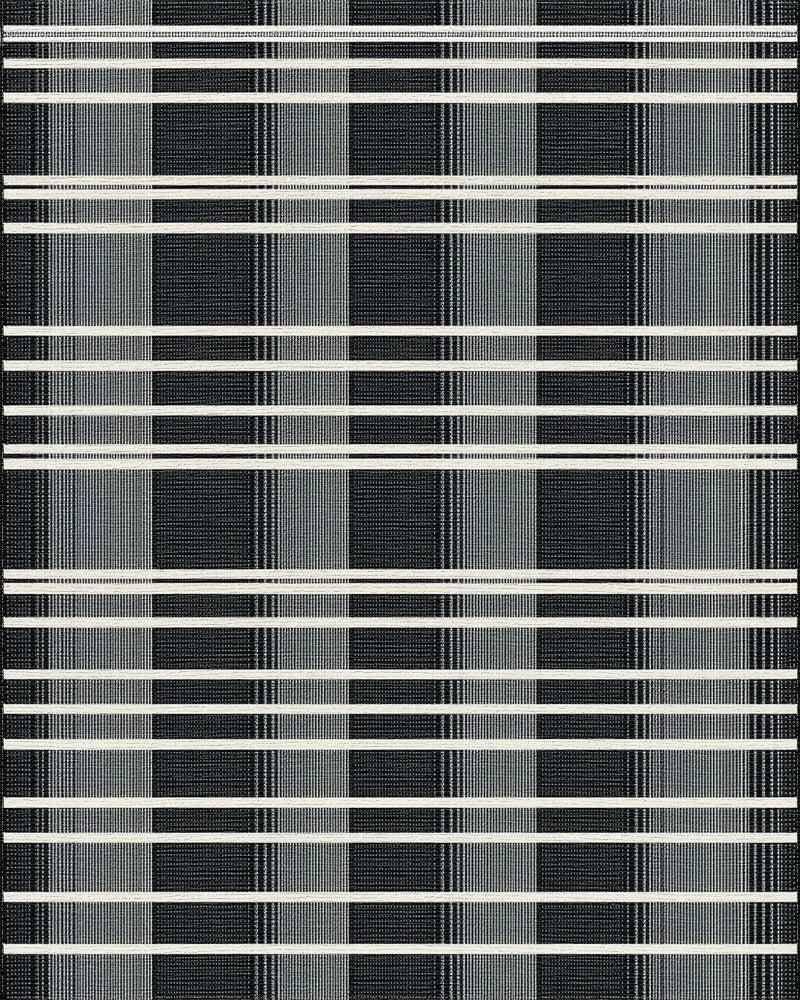 Bold Black White Horizontal Lattice Rug - Cutout View