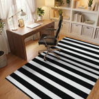 Bold Black White Horizontal Striped Rug - Office View