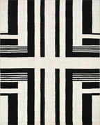Bold Black White Line Segment Rug - Cutout View
