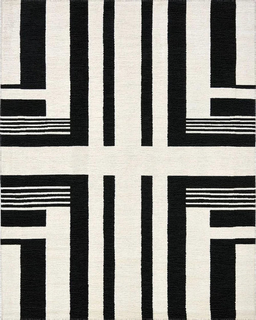 Bold Black White Line Segment Rug - Cutout View