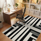 Bold Black White Line Segment Rug - Office View