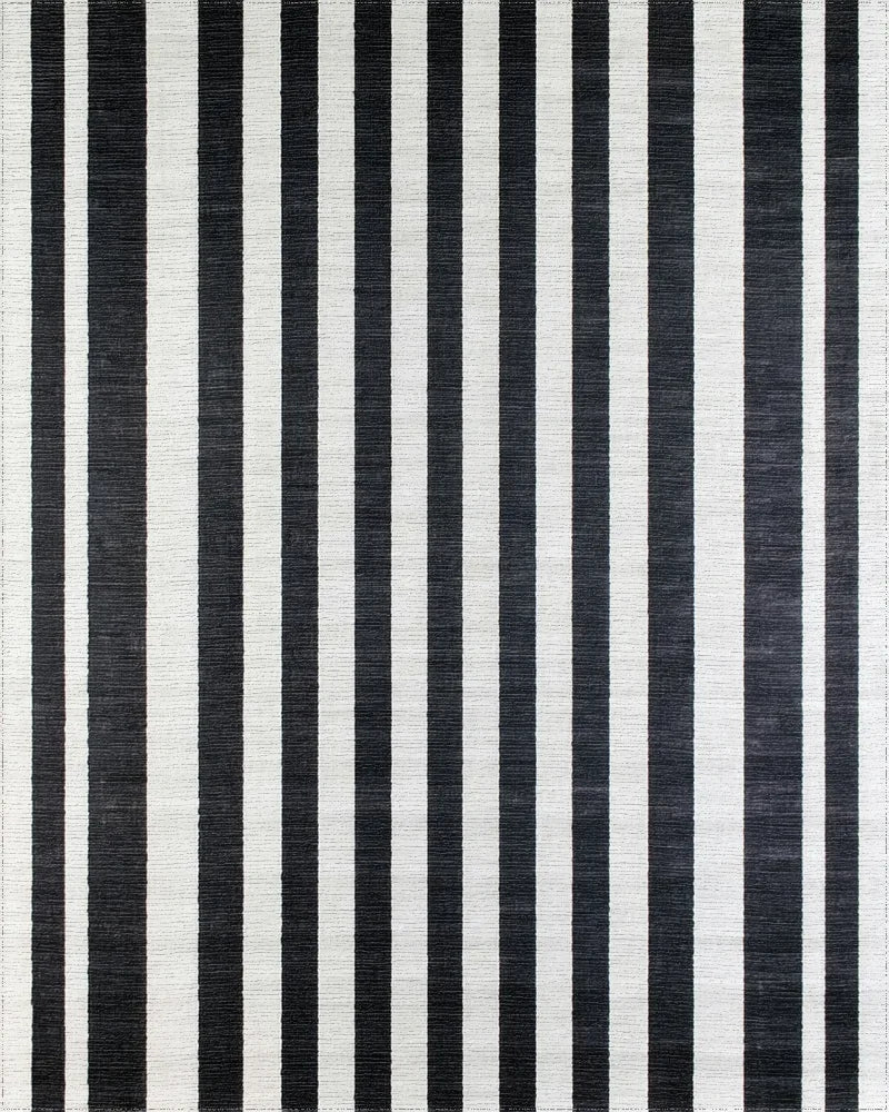 Bold Black White Linear Bands Rug - Cutout View