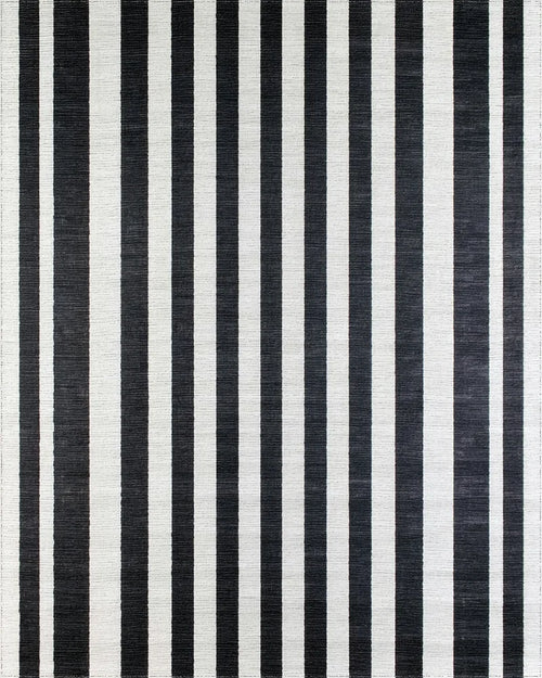 Bold Black White Linear Bands Rug - Cutout View