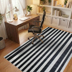 Bold Black White Linear Bands Rug Office View