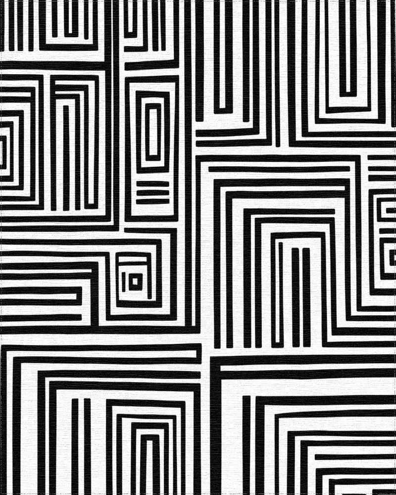 Bold Black White Rectangular Maze Rug - Cutout View