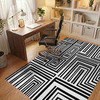 Bold Black White Rectangular Maze Rug Office View
