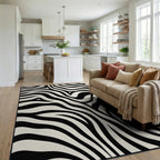 Bold Black White Zebra Stripes Rug Living Room View