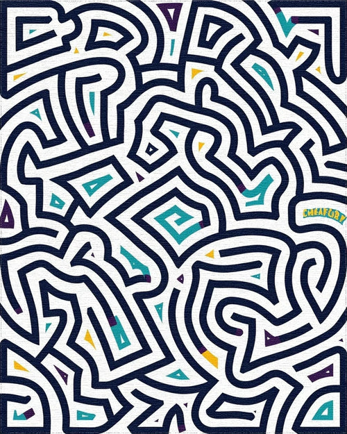 Bold Blue Interlocking Geometric Fragment Rug - Cutout View