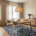 Bold Blue Interlocking Geometric Fragment Rug Dining Room View