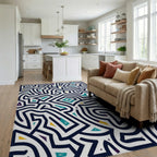 Bold Blue Interlocking Geometric Fragment Rug Living Room View