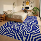 Bold Blue Swirling Abstract Lines Rug Bedroom View