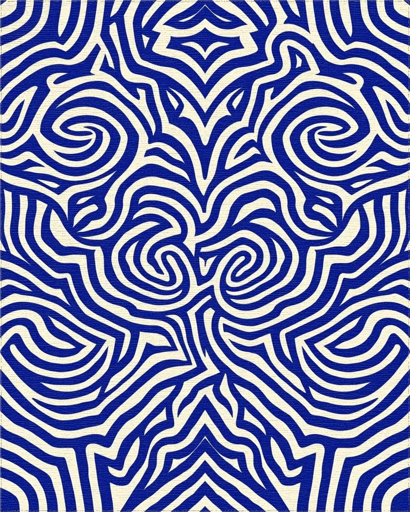 Bold Blue Swirling Abstract Lines Rug - Cutout View