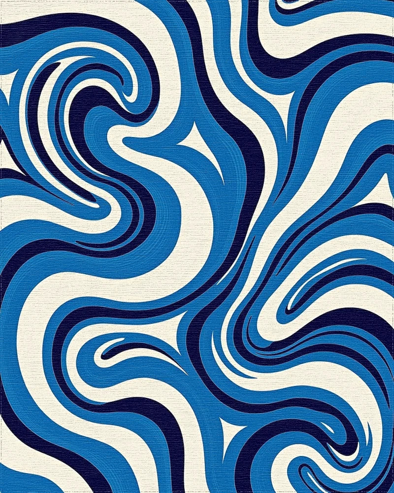 Bold Blue Swirling Abstract Waves Rug - Cutout View