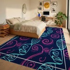 Bold DNA and Swirl Pattern Design Rug Bedroom View