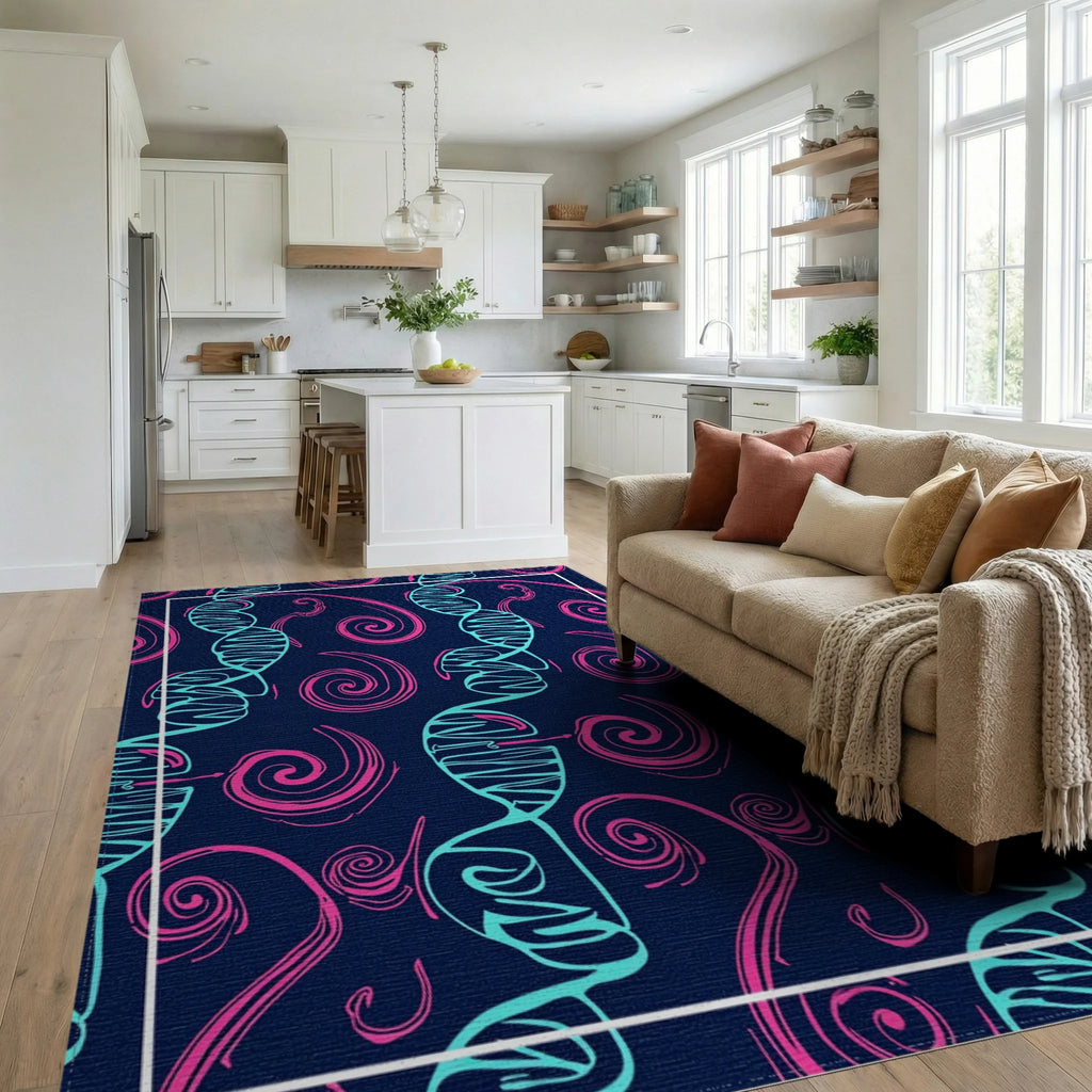 Bold DNA and Swirl Pattern Design Rug Living Room View