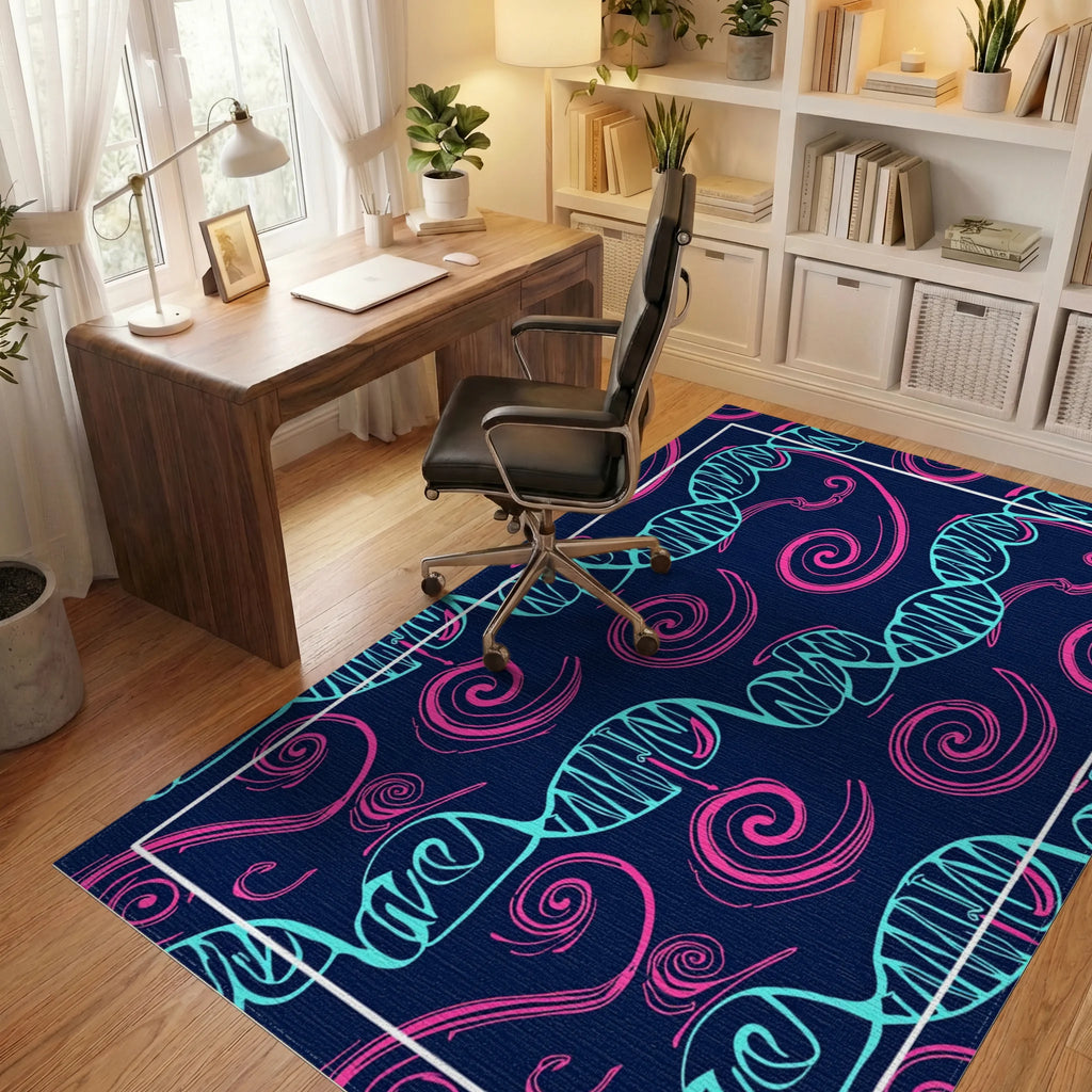 Bold DNA and Swirl Pattern Design Rug Office View