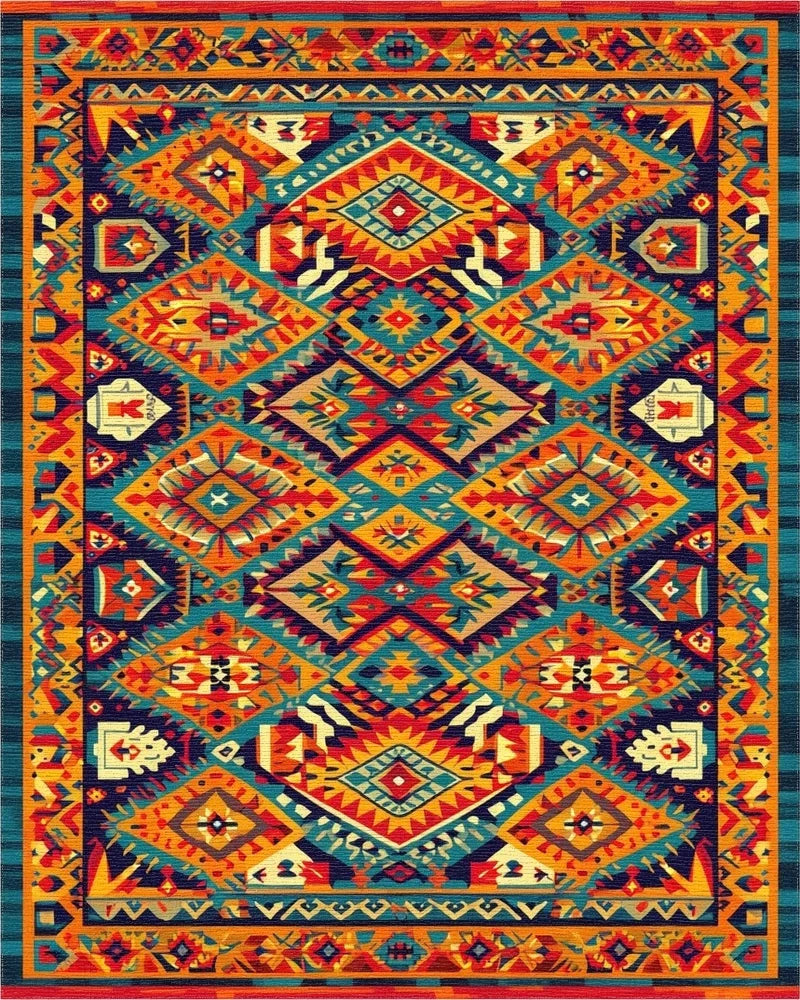 Bold Earthy Tribal Diamond Medallion Rug - Cutout View