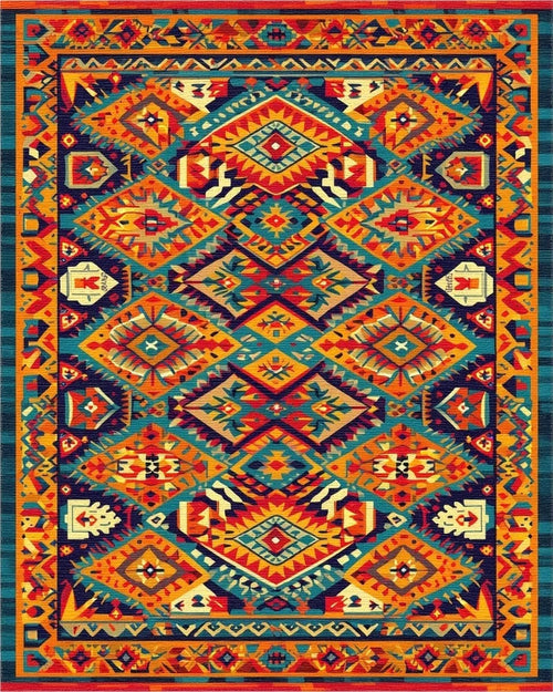 Bold Earthy Tribal Diamond Medallion Rug - Cutout View