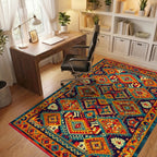 Bold Earthy Tribal Diamond Medallion Rug - Office View