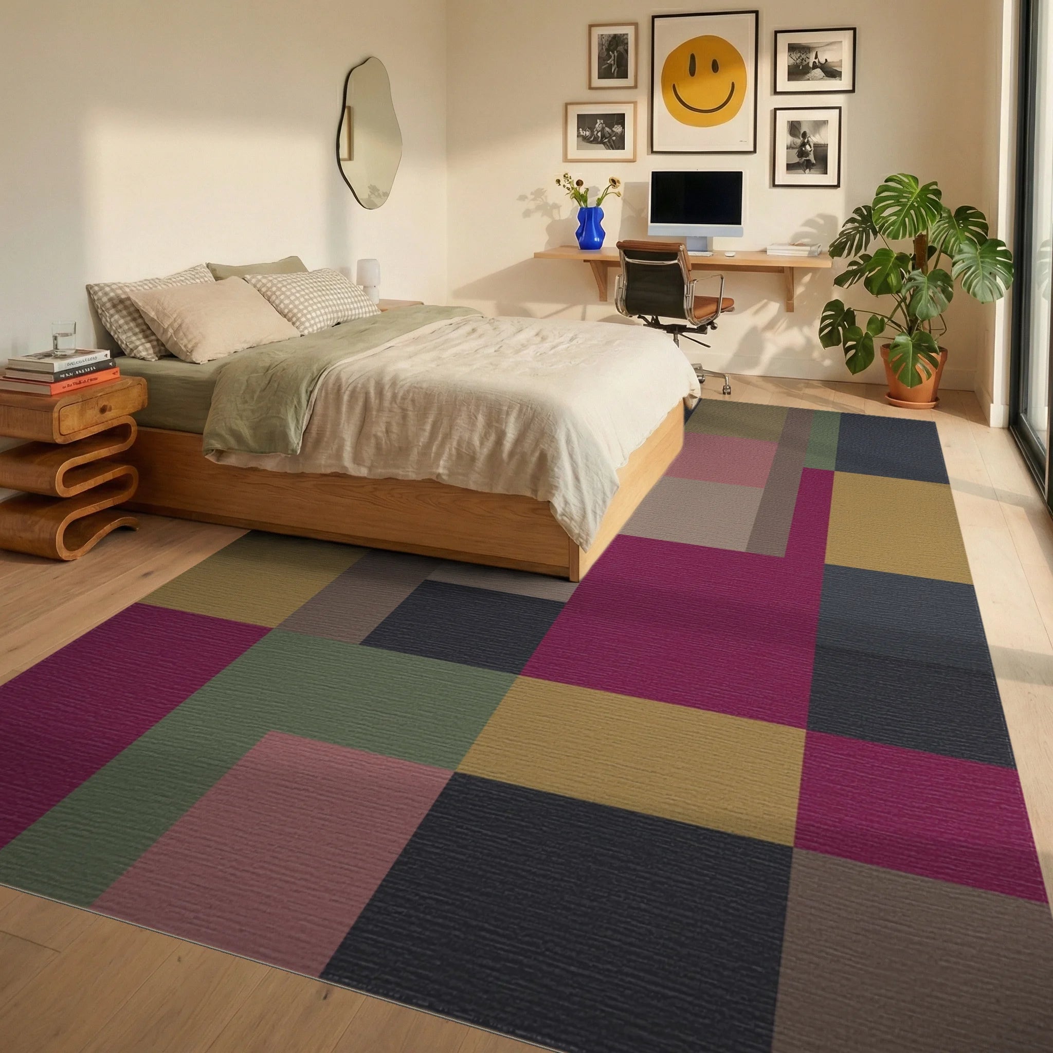 Bold Geometric Blocks Color Blocks Rug Bedroom View