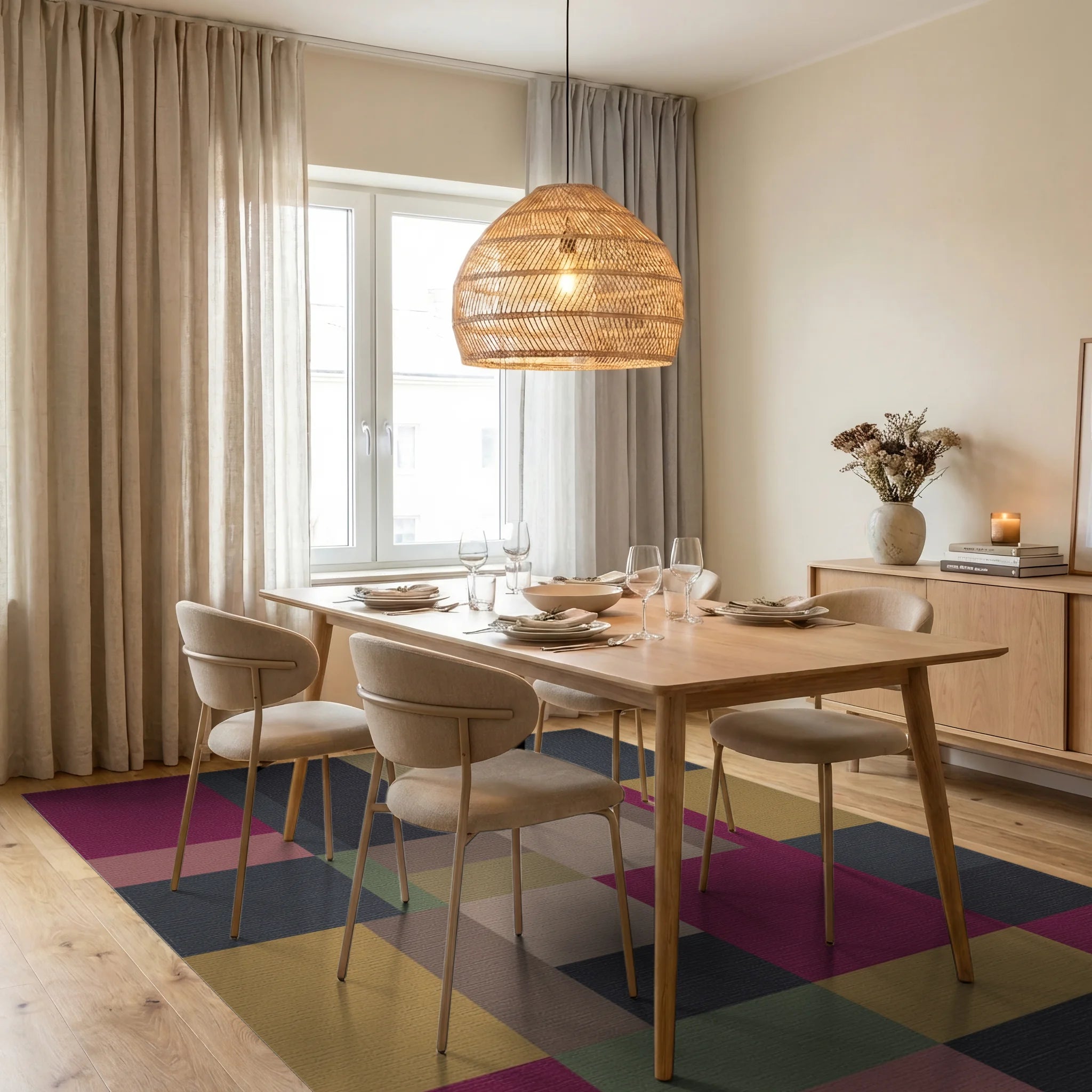 Bold Geometric Blocks Color Blocks Rug Dining Room View