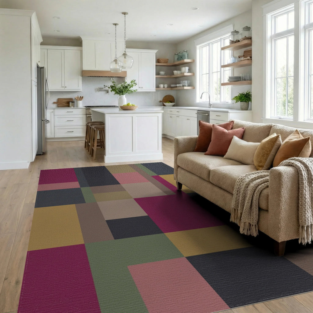 Bold Geometric Blocks Color Blocks Rug Living Room View