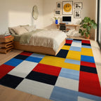 Bold Geometric Primary Colors Rug - Bedroom View
