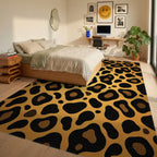 Bold Gold Leopard Animal Spot Rug Bedroom View