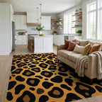 Bold Gold Leopard Animal Spot Rug Living Room View