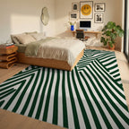 Bold Green Wavy Art Pattern Rug - Bedroom View