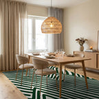 Bold Green Wavy Art Pattern Rug - Dining Room View