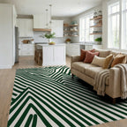 Bold Green Wavy Art Pattern Rug - Living Room View