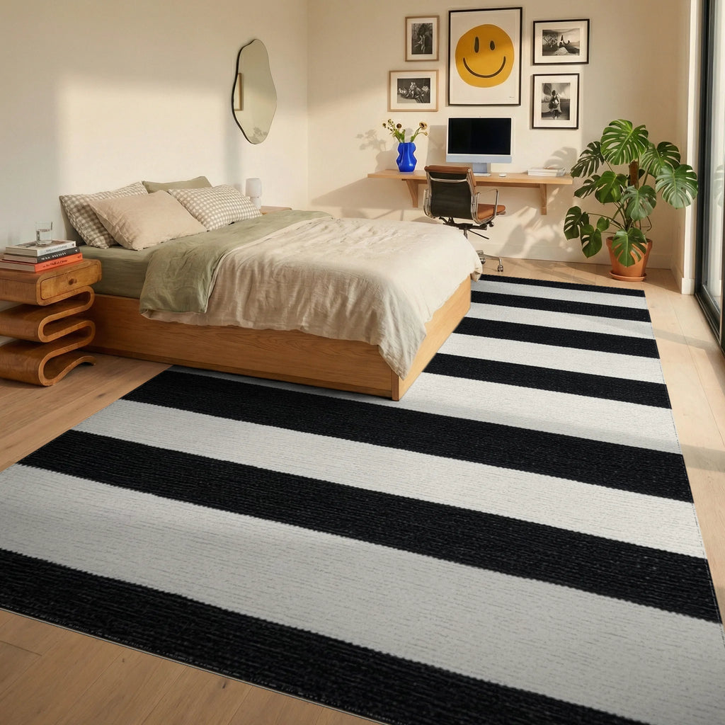 Bold Horizontal Bands Rug - Bedroom View