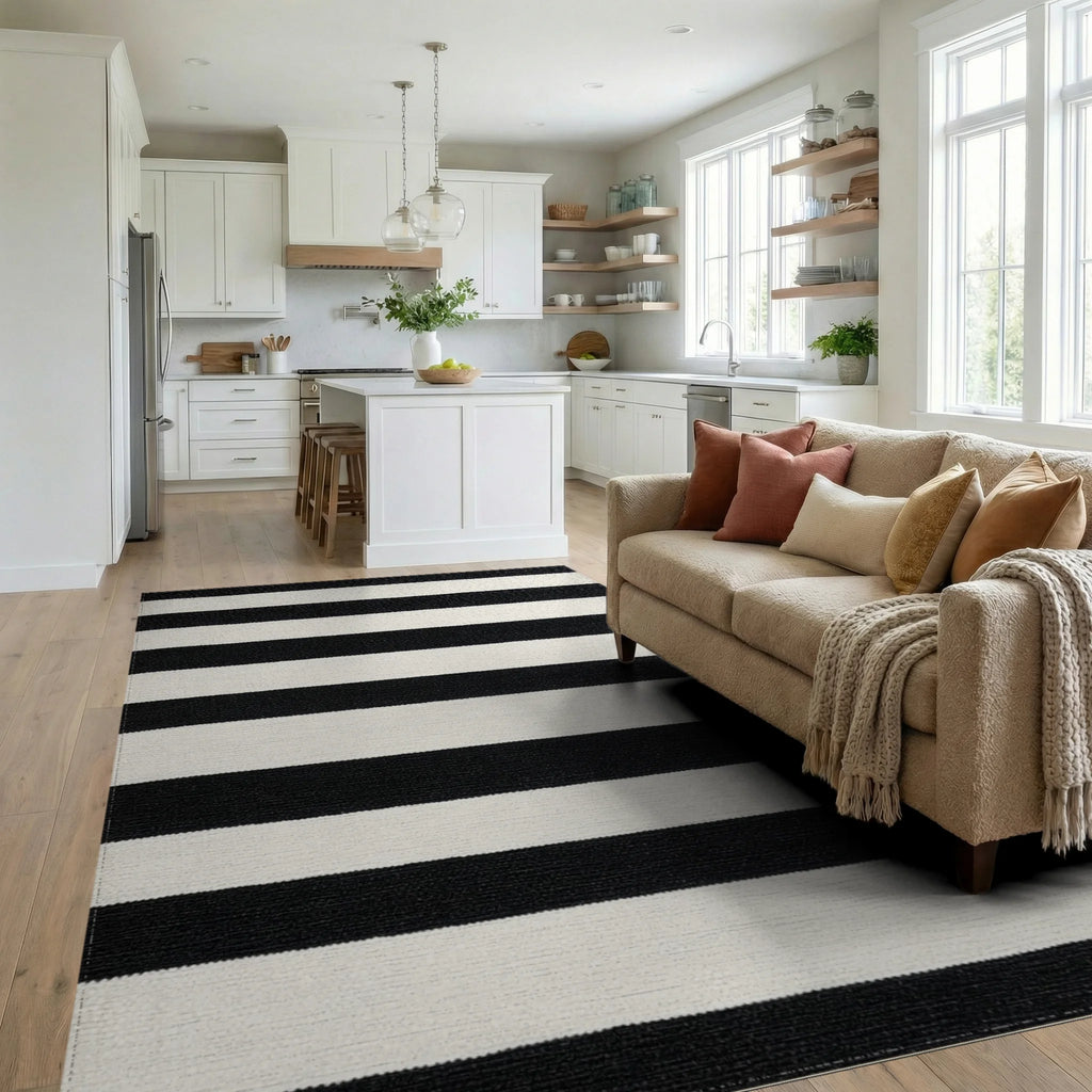 Bold Horizontal Bands Rug - Living Room View
