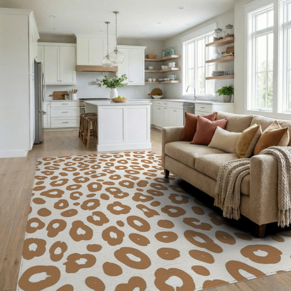 Bold Leopard Spots Pattern Rug Living Room View