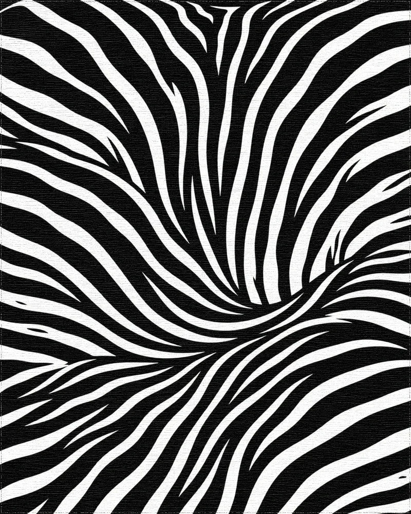 Bold Monochrome Zebra Striped Wave Rug - Cutout View