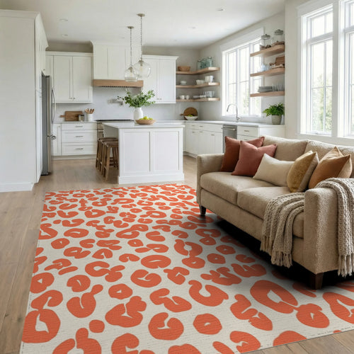 Bold Orange Animal Print Rug Living Room View