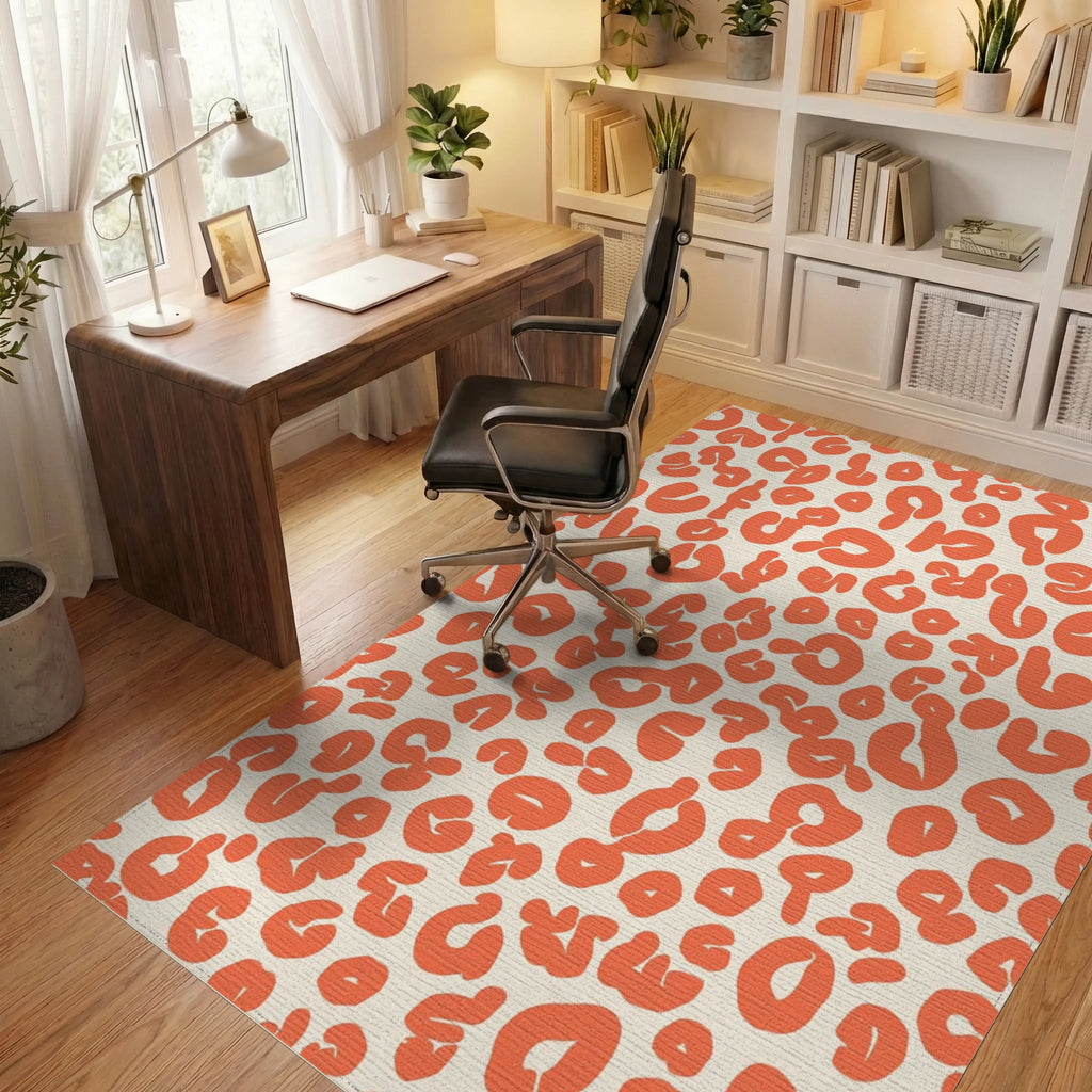 Bold Orange Animal Print Rug Office View
