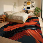Bold Orange Black Brush Strokes Rug Bedroom View