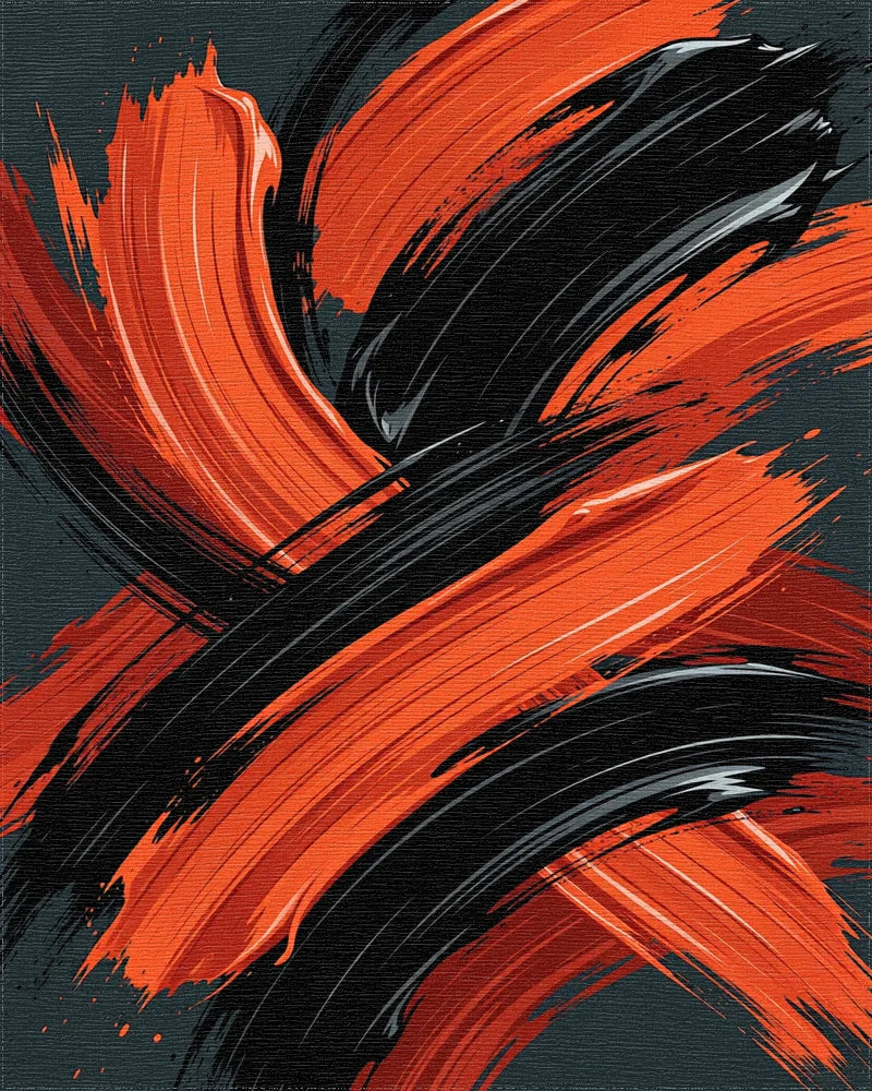 Bold Orange Black Brush Strokes Rug - Cutout View