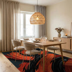Bold Orange Black Brush Strokes Rug Dining Room View