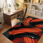 Bold Orange Black Brush Strokes Rug Office View