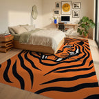 Bold Orange Black Tiger Stripes Rug - Bedroom View