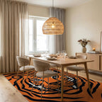 Bold Orange Black Tiger Stripes Rug - Dining Room View
