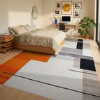 Bold Orange Geometric Block Rug - Bedroom View