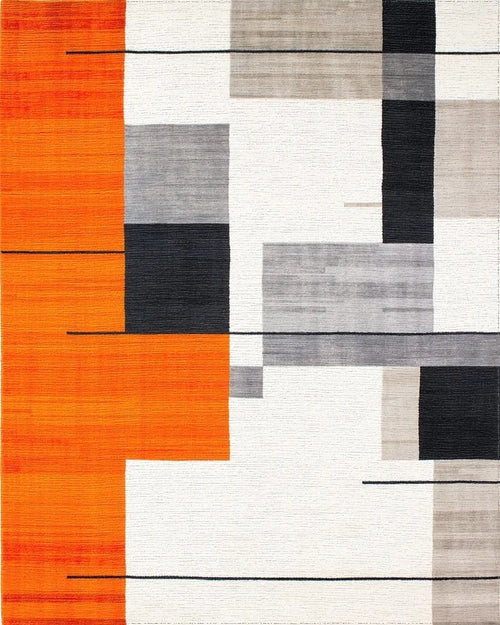 Bold Orange Geometric Block Rug - Cutout View